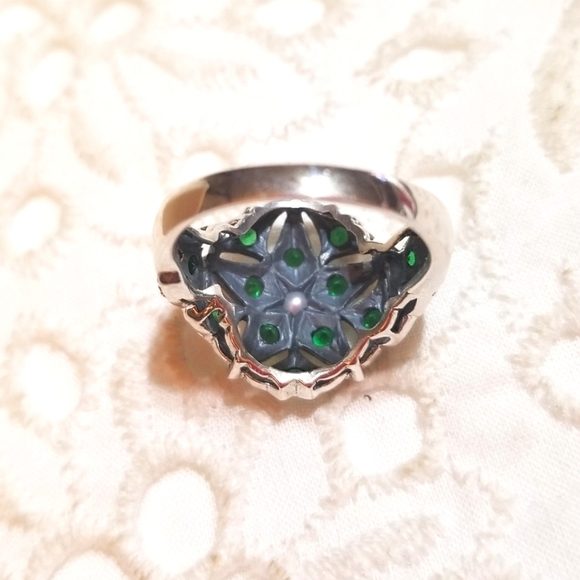 Art Deco Revival Chrome Diopside Seed Pearl Ring - Picture 4 of 8